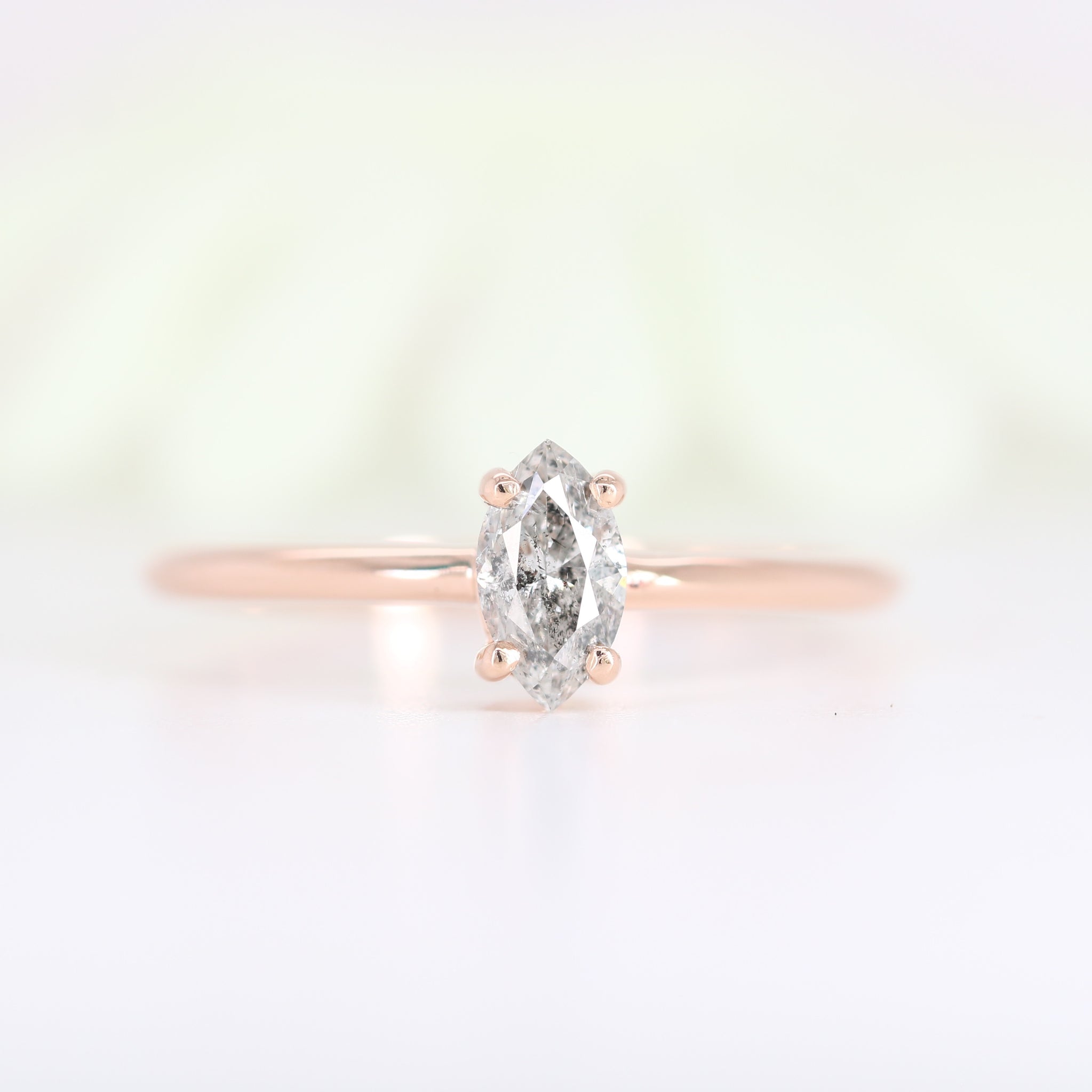 Polished Marquise Cut 14K Rose Gold Salt And Pepper Diamond Ring Manufacturer
