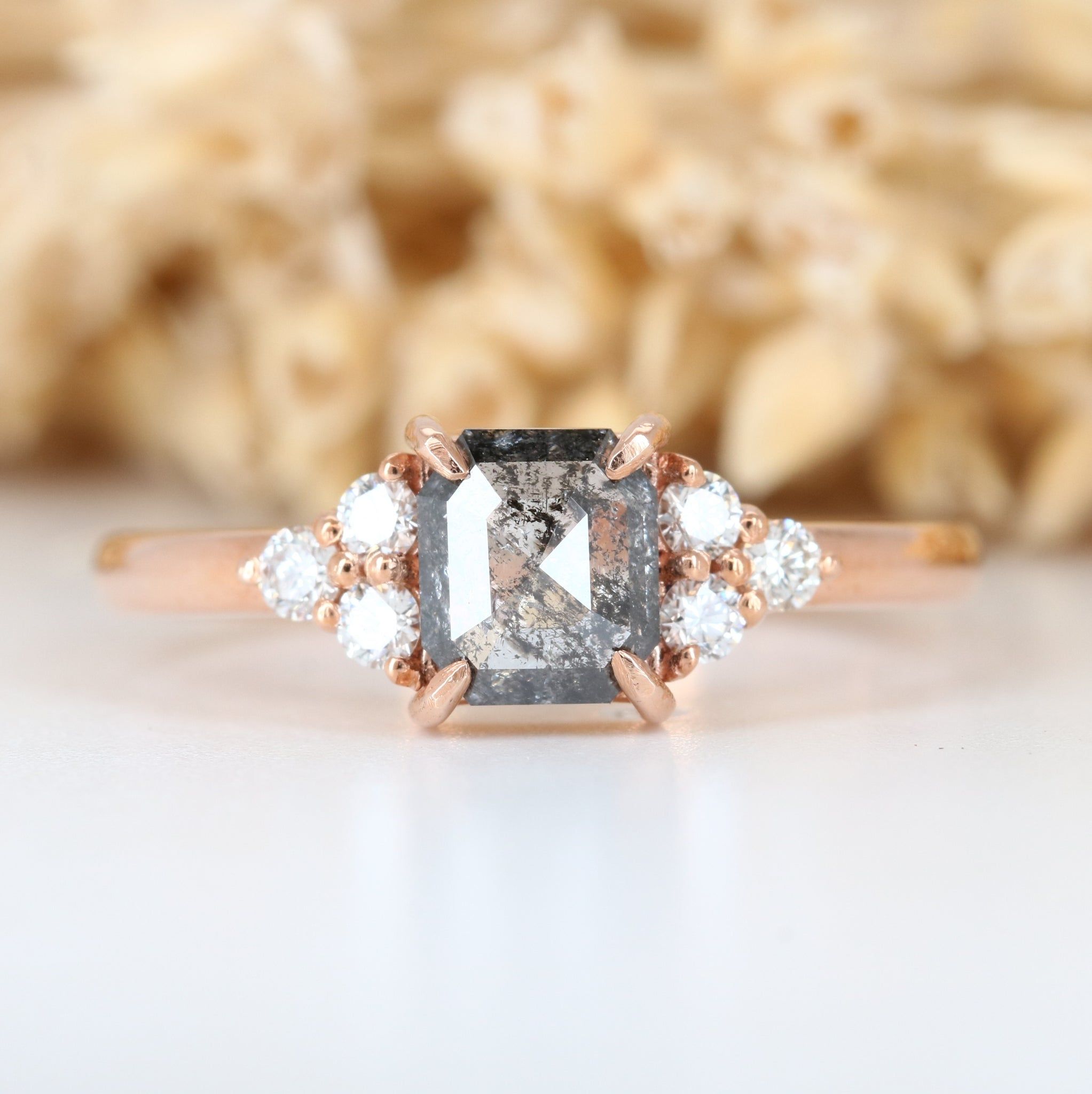Wholesale Asscher Cut Salt And Pepper Rose Gold Engagement Ring