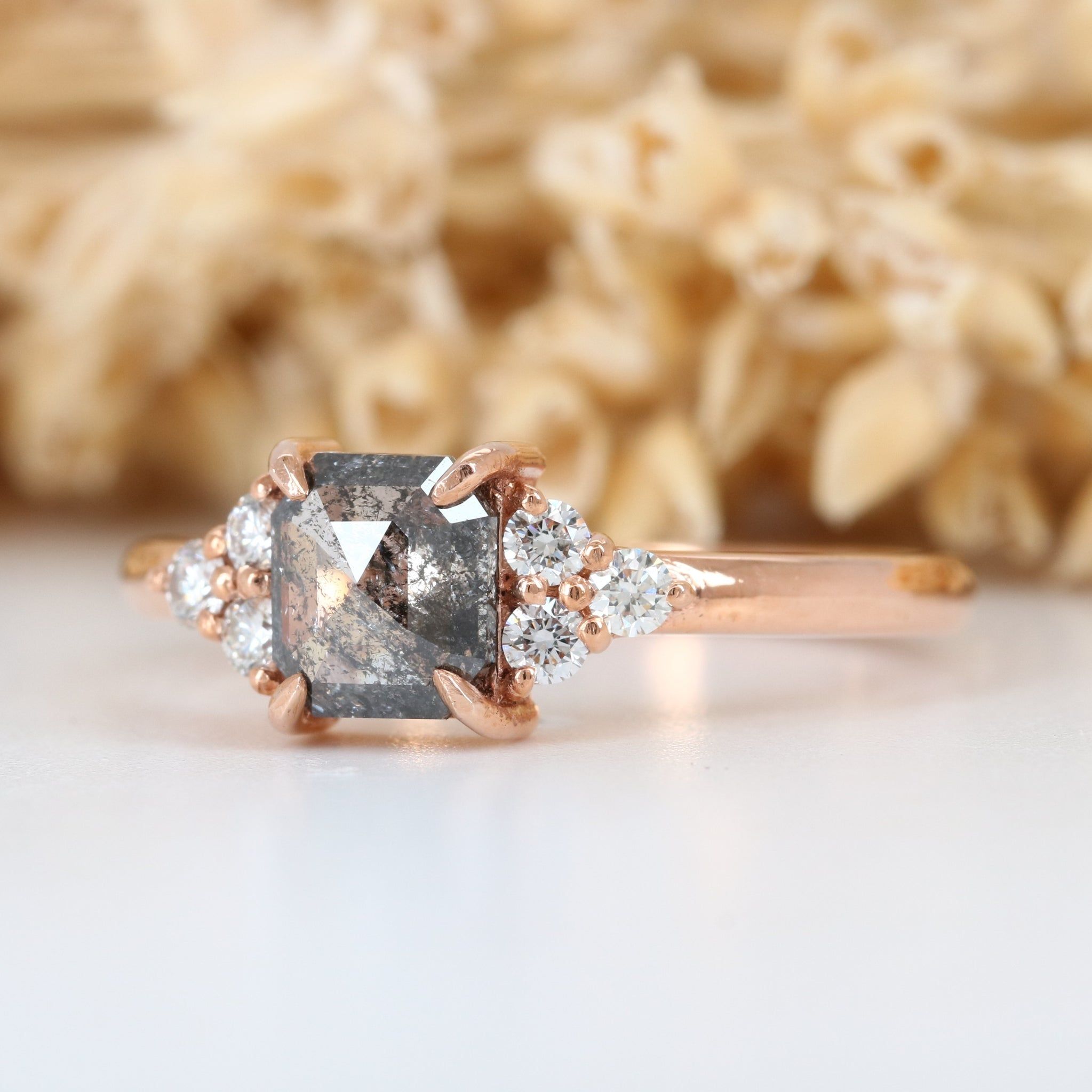 Wholesale Asscher Cut Salt And Pepper Rose Gold Engagement Ring