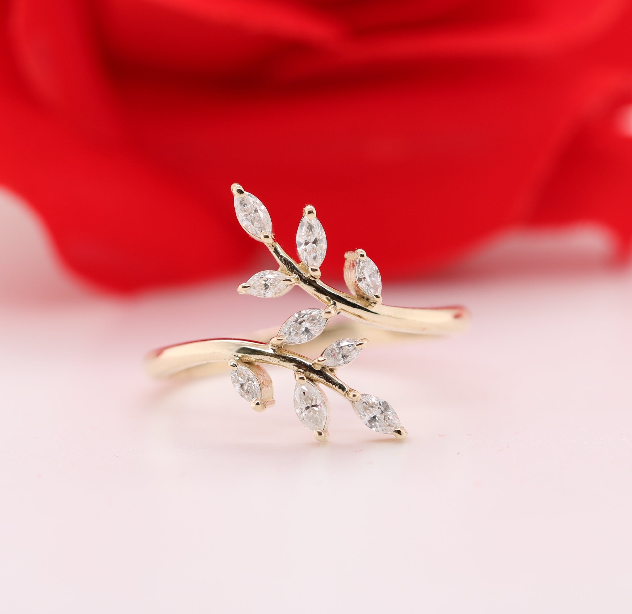 White Marquise Diamond 14K Yellow Gold Engagement Ring Wholesaler