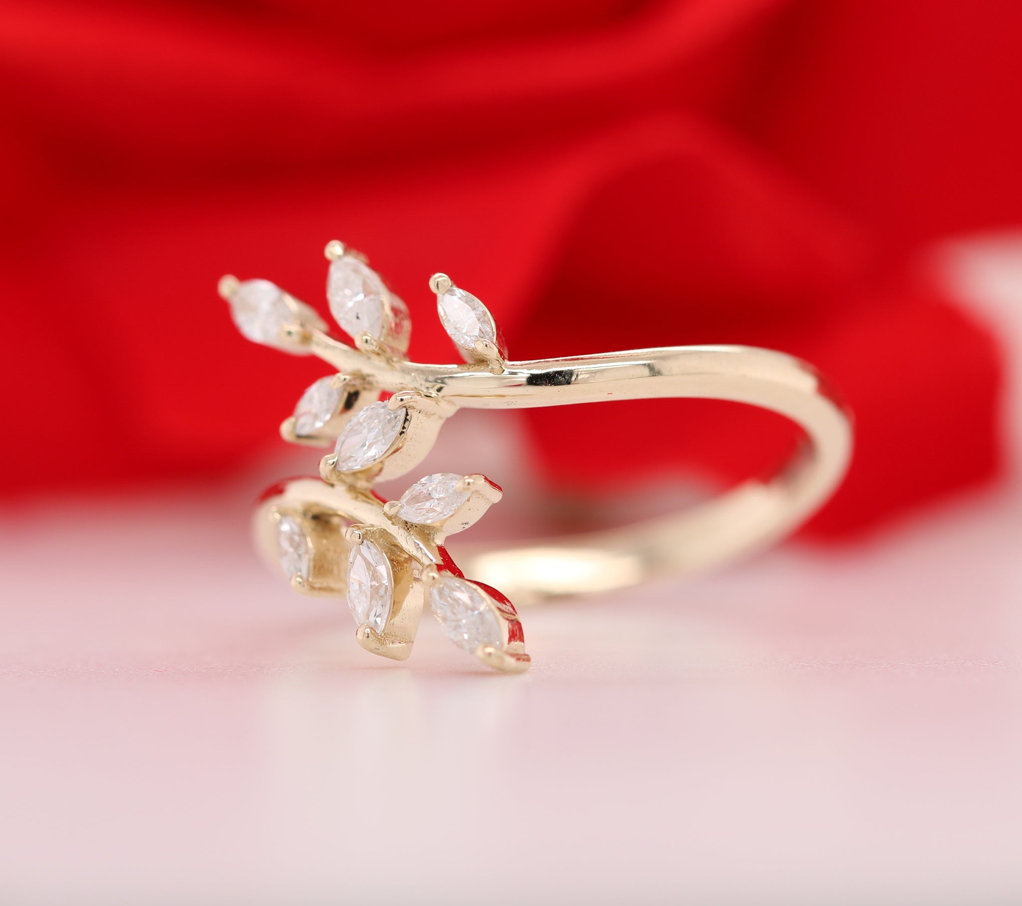 White Marquise Diamond 14K Yellow Gold Engagement Ring Wholesaler