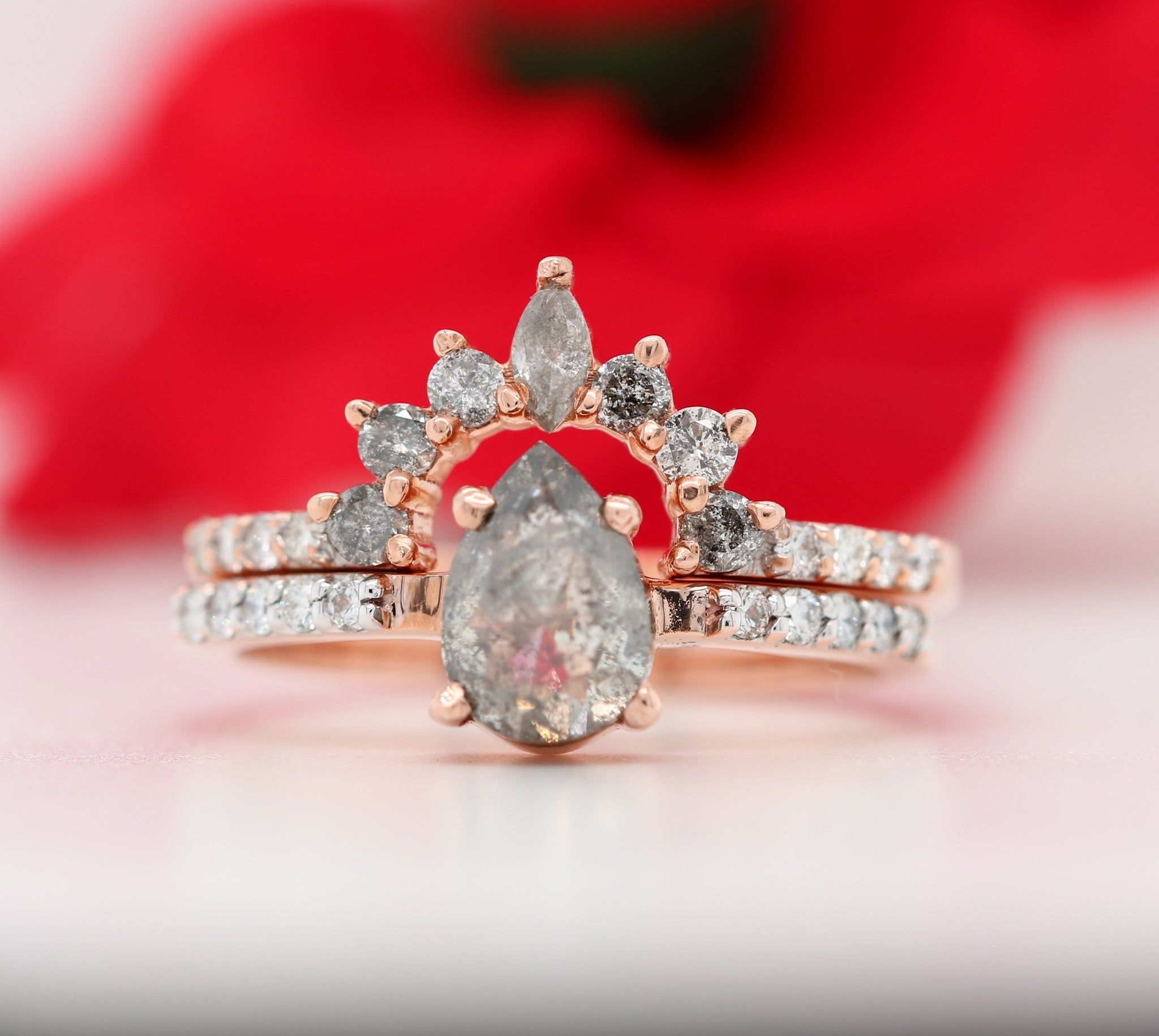 Pear Salt and Pepper Diamond Engagement Ring Manufacturer