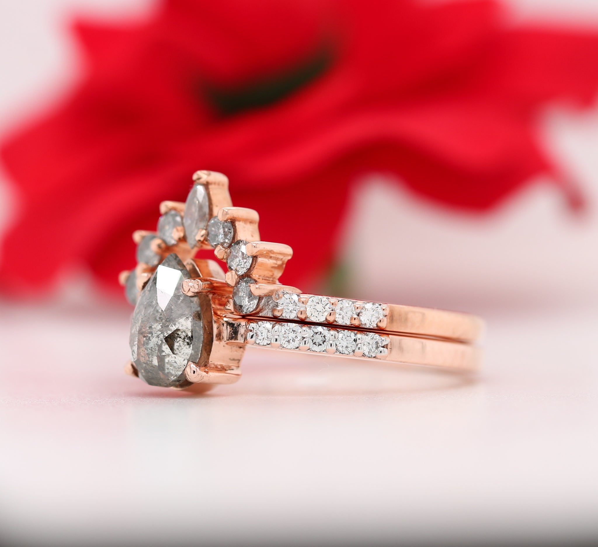 Pear Salt and Pepper Diamond Engagement Ring Manufacturer
