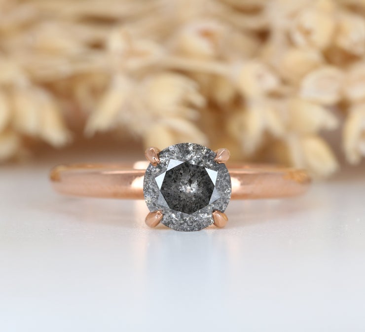 Round Brilliant Cut Salt and Pepper Diamond Rose Gold Wedding Ring Wholesaler
