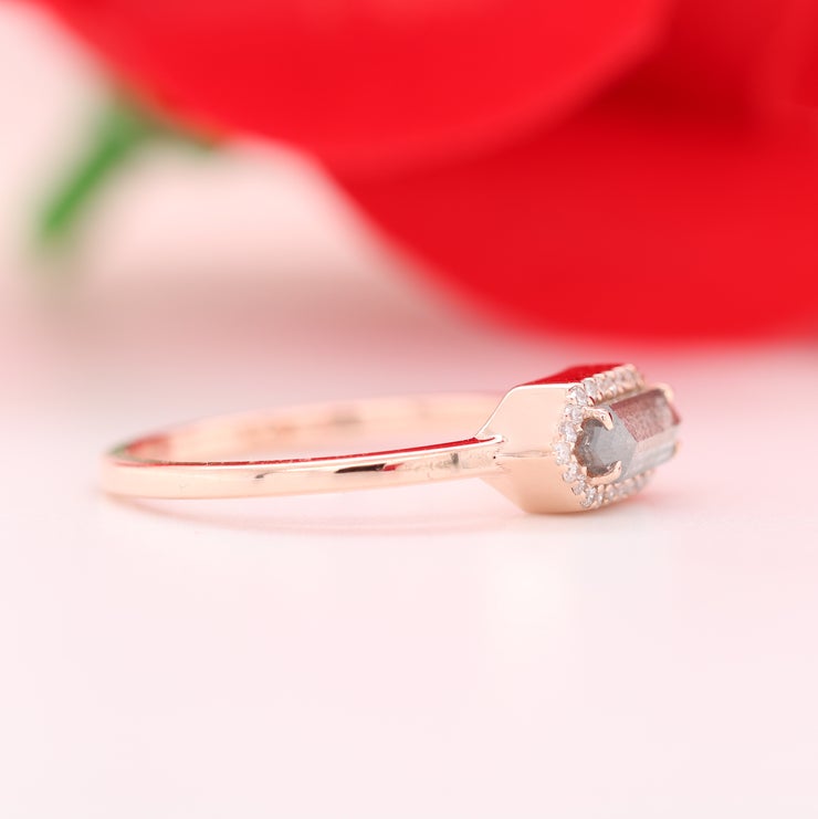Hexagon Salt And Pepper Diamond Ring Rose Gold Diamond Ring Wholesaler