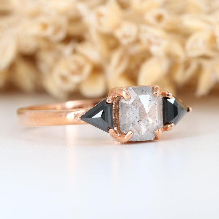 Salt And Pepper Black Triangle Side Stone Diamond Ring Wholesaler