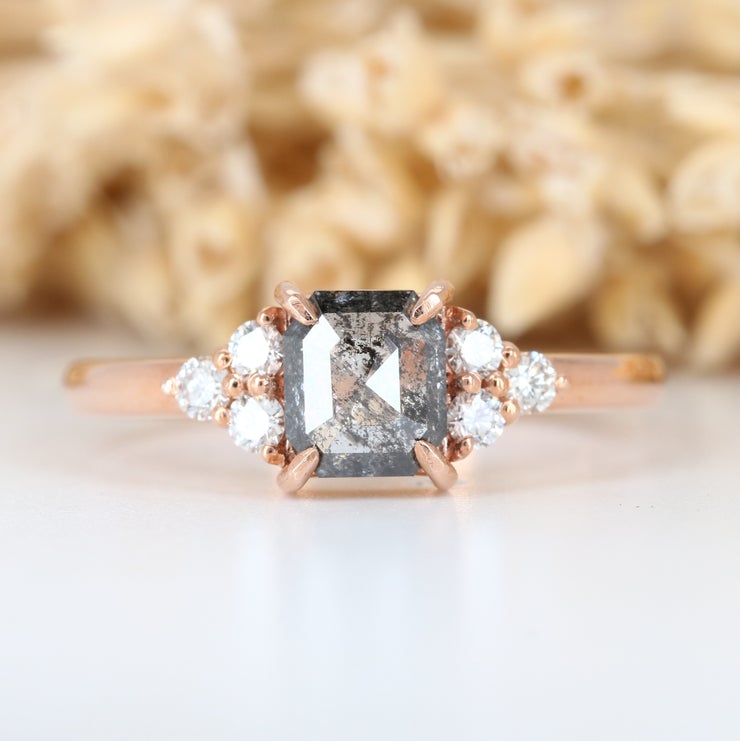 Asscher Cut Salt And Pepper Rose Gold Engagement Ring Wholesaler
