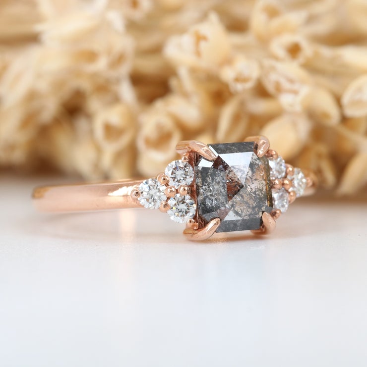 Asscher Cut Salt And Pepper Rose Gold Engagement Ring Wholesaler