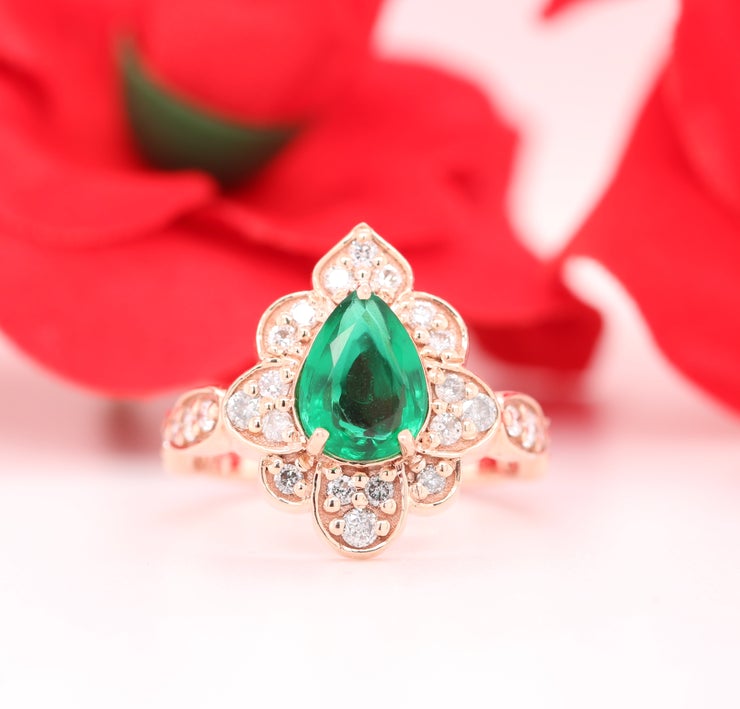 Fancy Green Pear Shape 14K Rose Gold Designer Engagement Ring Wholesaler