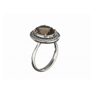 925 Sterling Silver White Gold Plated Smoky Quartz  For Women And Men Ring