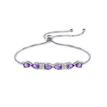 925 Sterling Silver Amethyst  And Cubic Zircon BeatutiFully Carved Bracelet