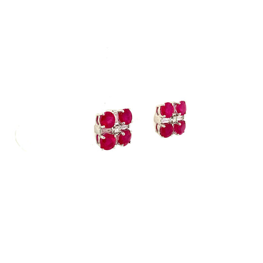 Ruby and Diamond Earring in 14K White Gold Exporter