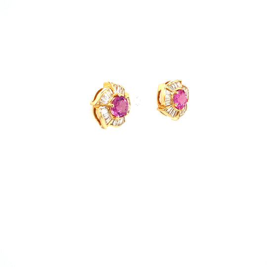 Pink Sapphire and Diamond Earrings in 14K Yellow Gold Supplier