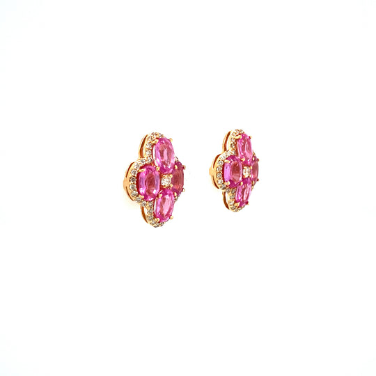 Pink Sapphire and Diamond Earrings in 14K Yellow Gold Exporter