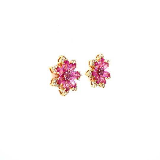 Pink Sapphire and Diamond Earrings in 14K Yellow Gold Manufacturer