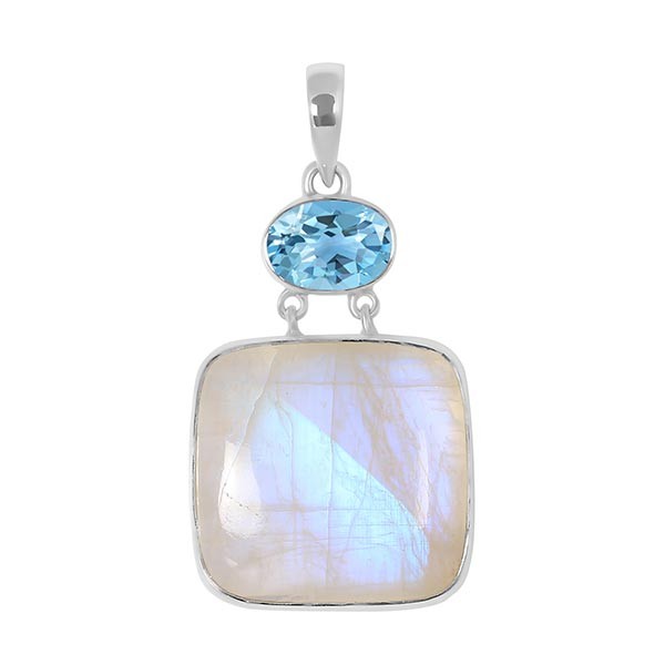 SILVER PENDANT WITH MOONSTONE & BLUE TOPAZ GEMSTONE SUPPLIER