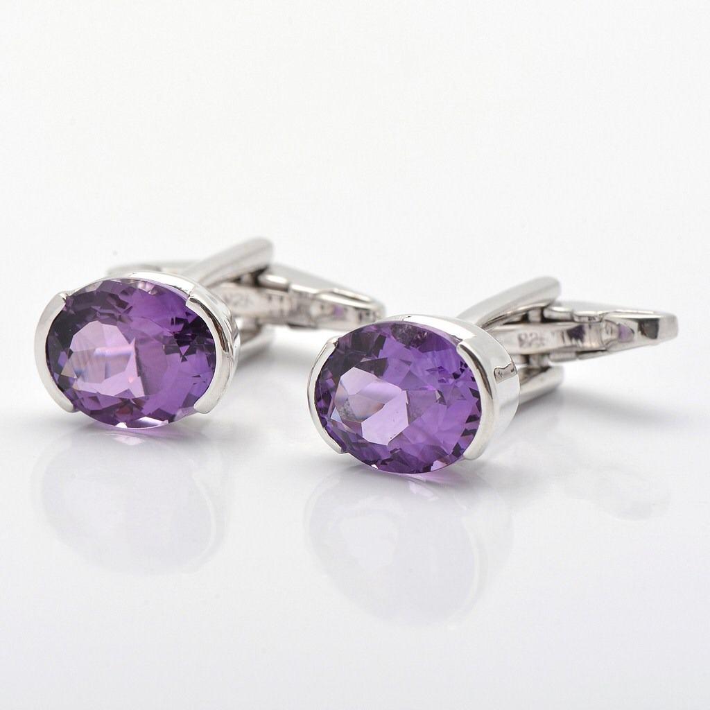 SILVER CUFFLINKS WITH AMETHST GEMSTONE WHOLESALER