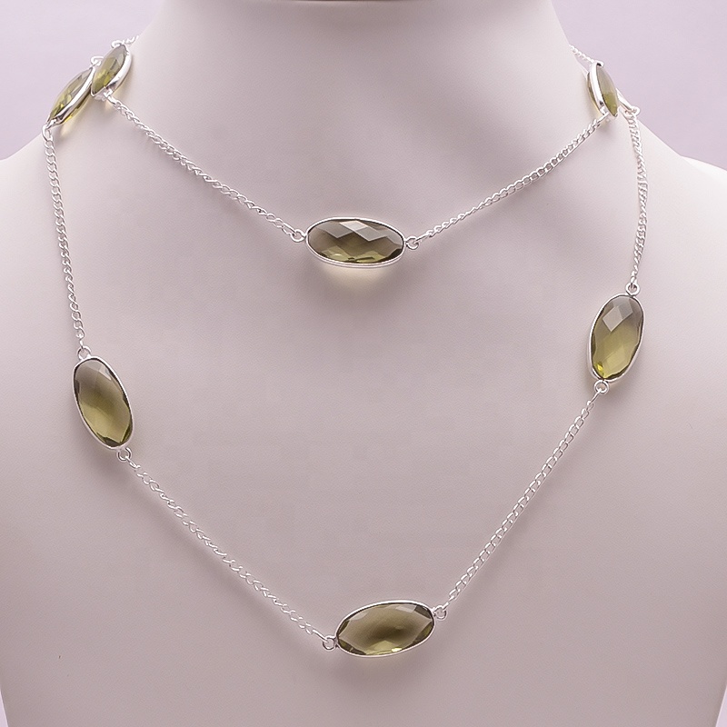 925 Sterling Silver Necklace, Natural Green Amethyst Quartz Gemstone Supplier