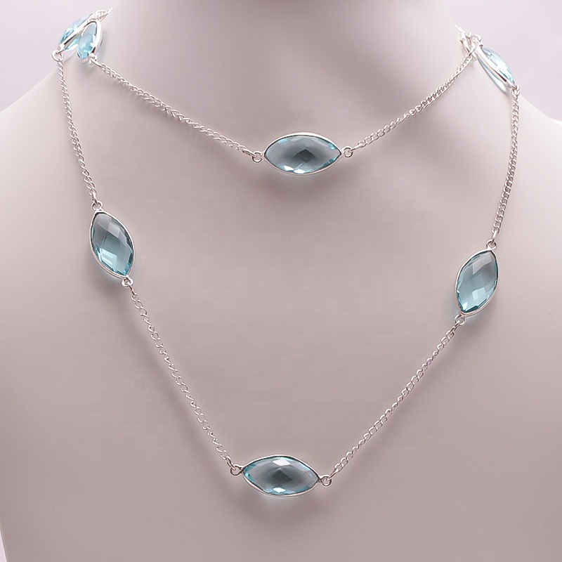 925 Sterling Silver Necklace, Natural Blue Topaz Quartz Gemstone Manufacturer