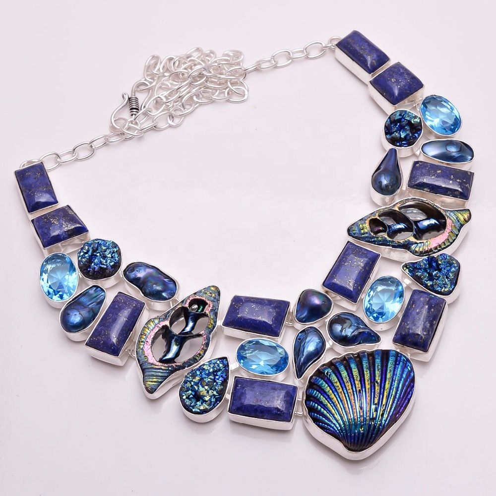 Natural Blue Topaz Quartz Lapis Gemstone Jewelry, Designer Jewelry Exporter