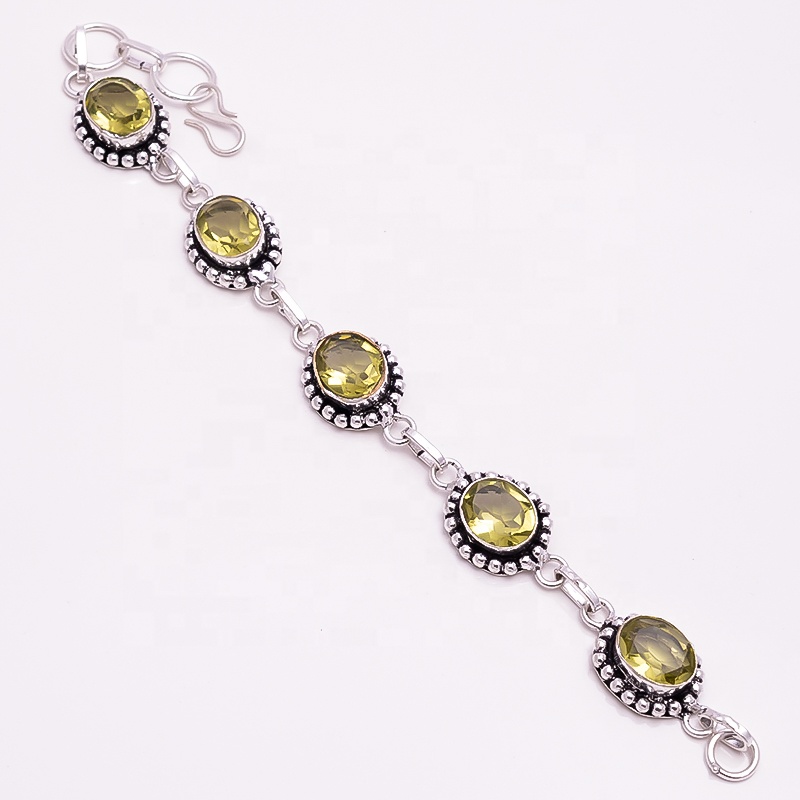 925 Sterling Silver Bracelet, Natural Peridot Quartz Gemstone Jewelry Exporter