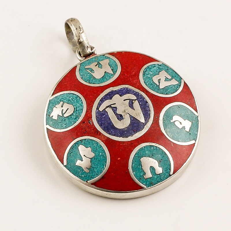 Wholesale Turquoise Coral Lapis Pendant, Handmade Tibetan Silver Jewelry