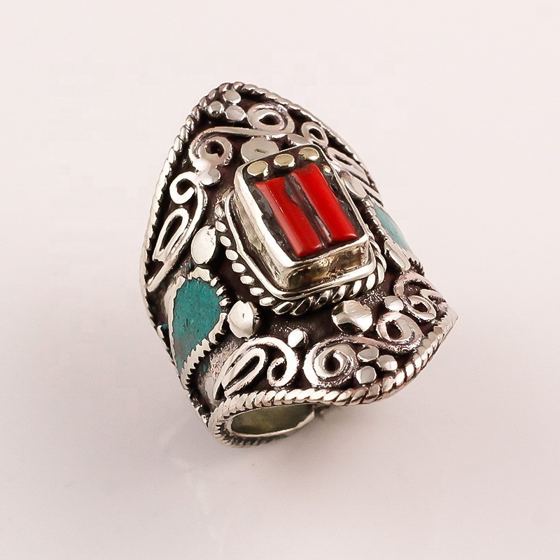 Natural Turquoise Coral Lapis Gemstone Ring Manufacturer