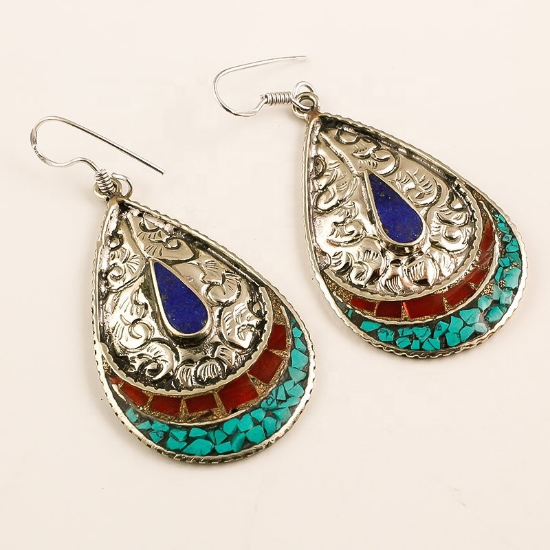 Natural Turquoise Coral Lapis Gemstone Earring Exporter