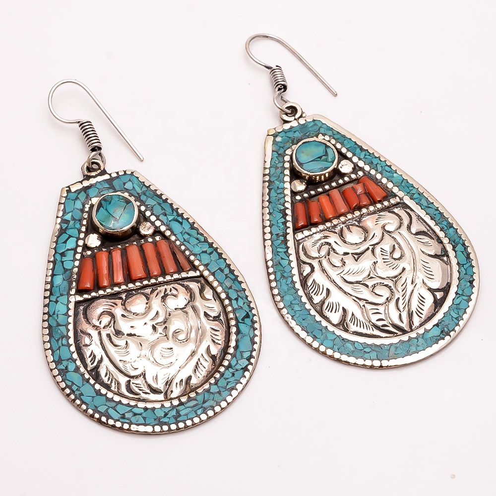 Natural Turquoise Coral Gemstone Earrings Exporter