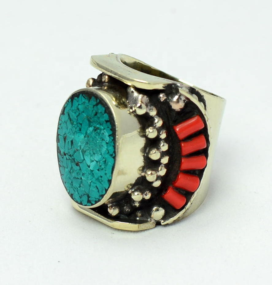 Wholesale Tibetan Turquise Coral Gemstone Vintage Ring