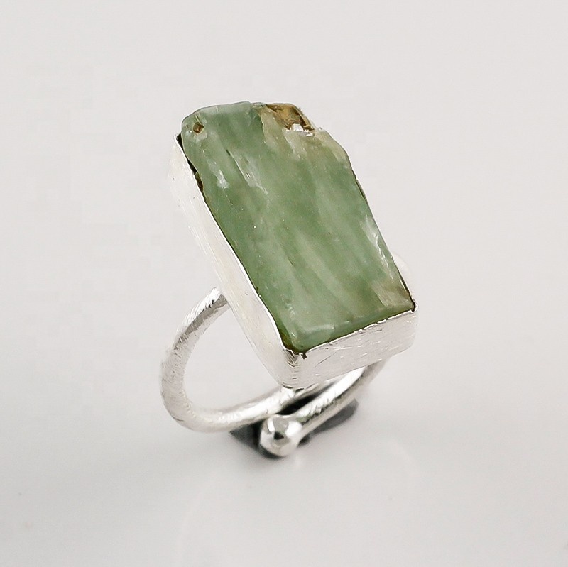 925 Sterling Silver Ring, Natural Rough Green Kyanite Gemstone Jewelry Exporter