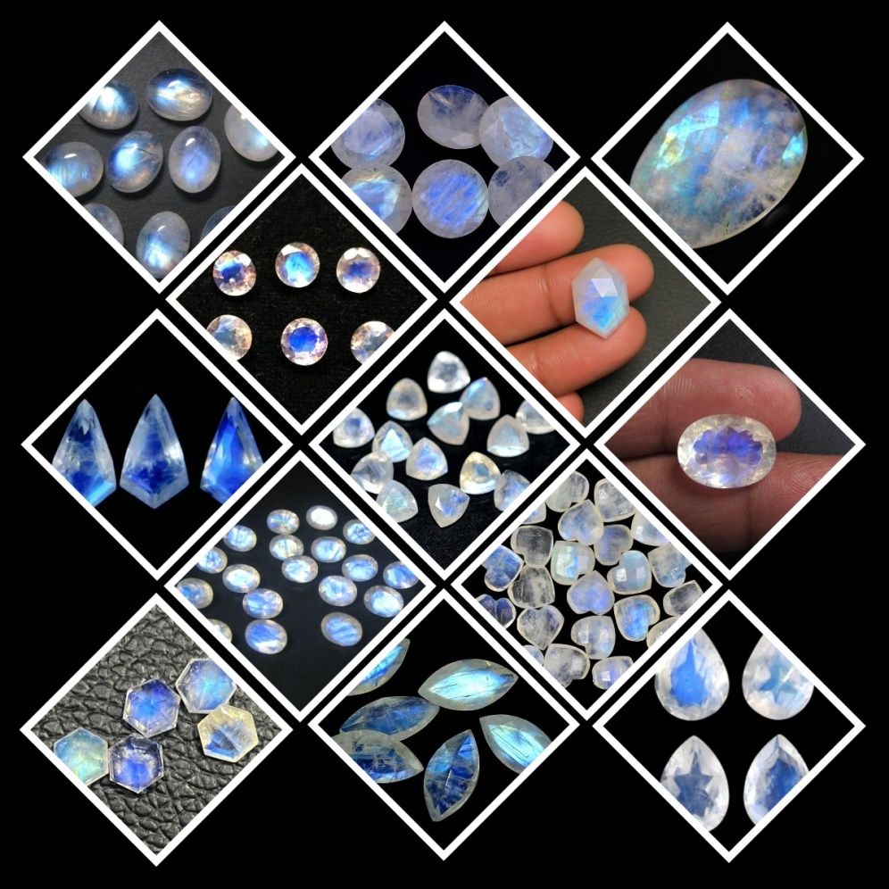 Moon Shape Carving Work Natural Rainbow Moonstone Loose Gemstone Supplier
