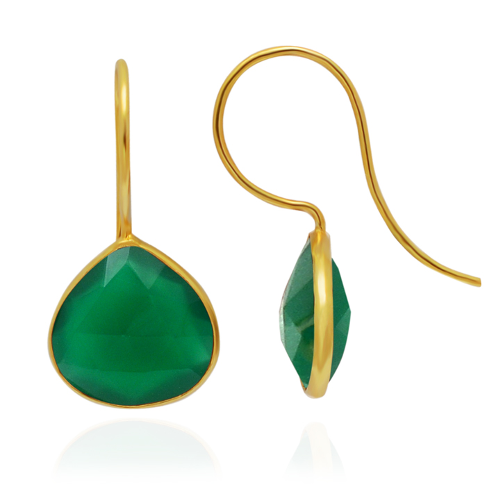 Wholesale 18k Gold Plated Natural Green Onyx Faceted Heart Earring Jewelry