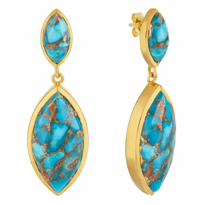 Wholesale Copper Turquoise Faceted 925 Sterling Silver Gold Plated Earring