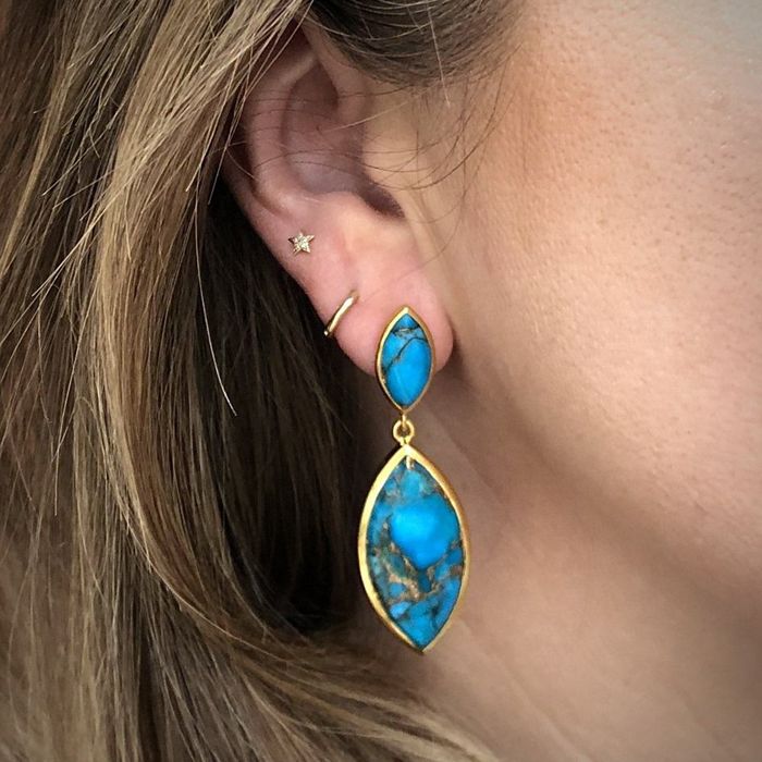 Wholesale Copper Turquoise Faceted 925 Sterling Silver Gold Plated Earring