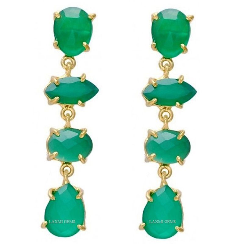 Wholesale Green emerald 925 silver prong setting Gemstone Earrings