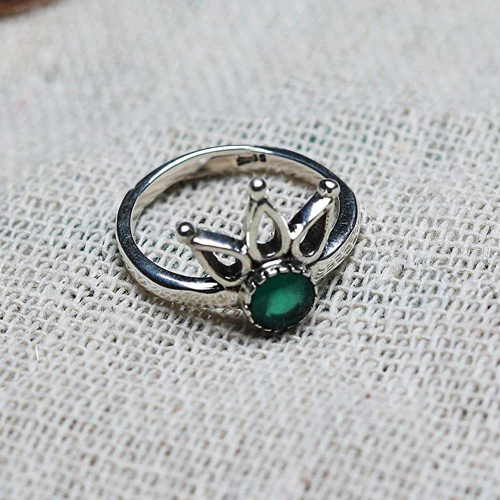 Wholesale  Natural Green Onyx Gemstone 925 Oxidized Silver Forest Queen Ring