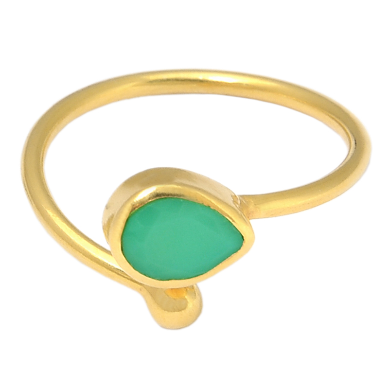 925 sterling Silver Gold Plated Genuine Chrysoprase Gemstone Ring Supplier India