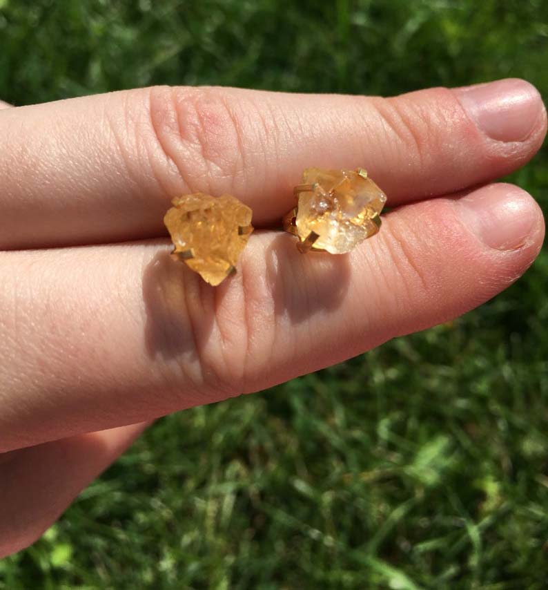 Citrine rough gold plated prong set sterling silver earring Exporter