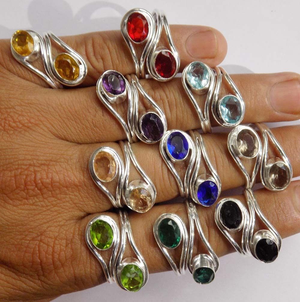 Garnet quartz silver plated double gemstone ring at Christmas Exporter