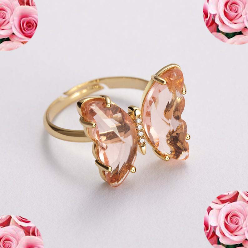 Champagne quartz gold plated prong set butterfly ring birthstone gift Exporter