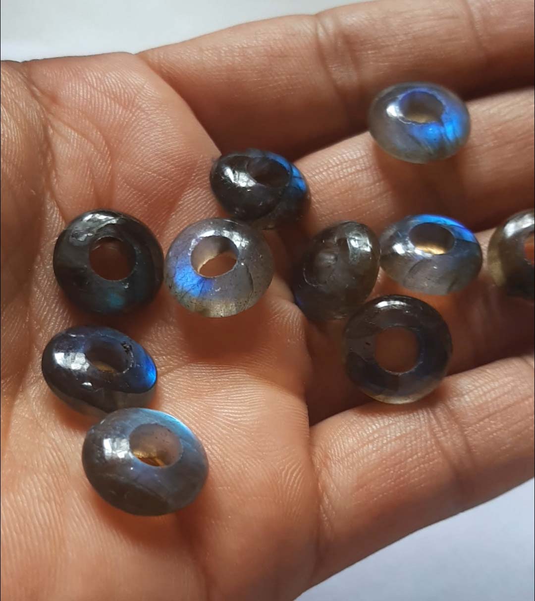 Full flashy labradorite large hole roundel beads Supplier
