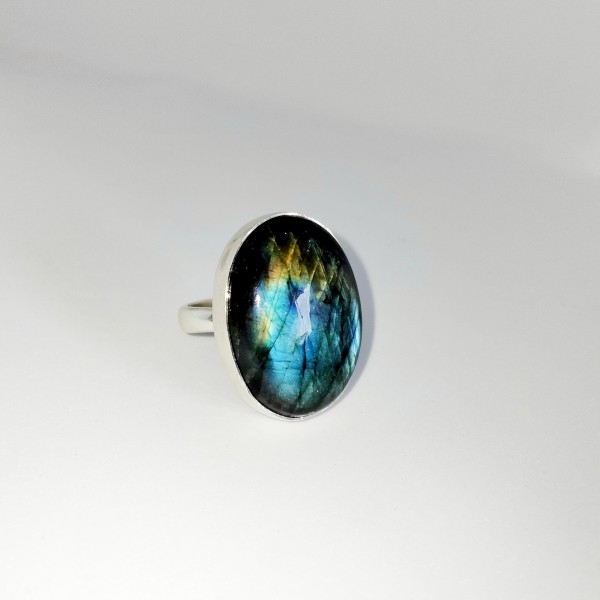 Aurora Opal with Blue Topaz Ring 925 Sterling Silver Exporter