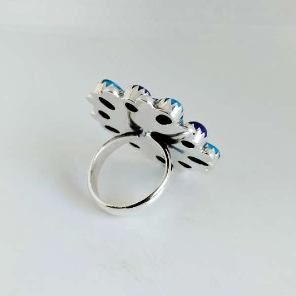 Aurora Opal with Lapis Lazuli Ring 925 Sterling Silver Supplier