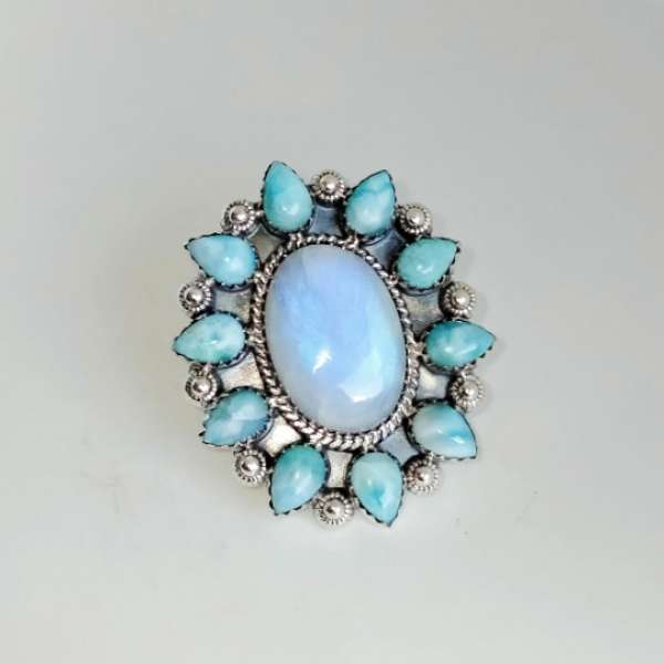Moonstone and Larimar Ring 925 Sterling Silver Supplier