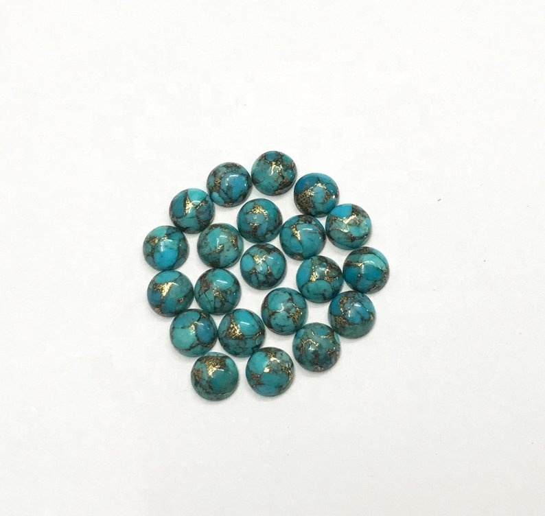 6mm Reconstructed Blue Copper Turquoise Round Cabochon Calibrated  Supplier