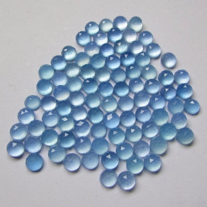 5mm Natural Blue Chalcedony Rose Cut Round Cabochons Loose Gemstones Supplier