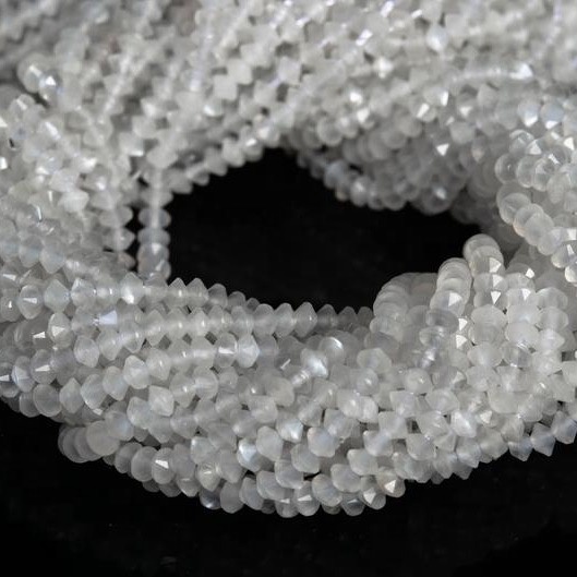 Natural White Moonstone Gemstone Faceted Rondell Beads Supplier