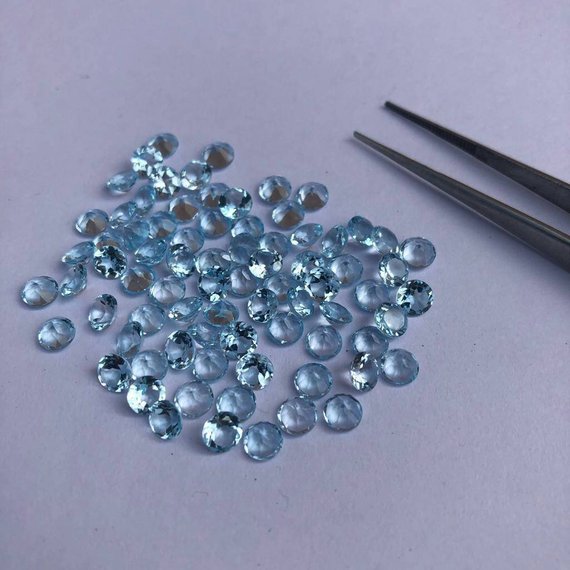 3mm Natural Sky Blue Topaz Faceted Round Cut Loose Gemstones Manufacturer