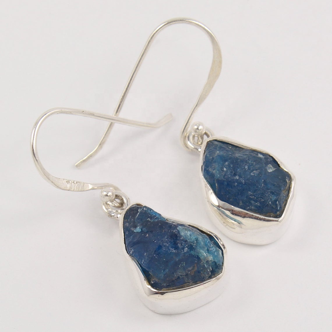 925 Sterling Silver Handcrafted Neon Apatite Rough Gemstone Earrings Exporter